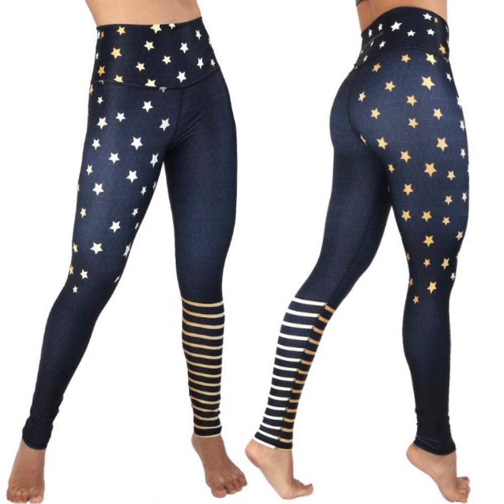 CIMA ACTIVEWEAR High-Waisted Leggings -  ONE SIZE FITS ALL - BLACK & GOLD